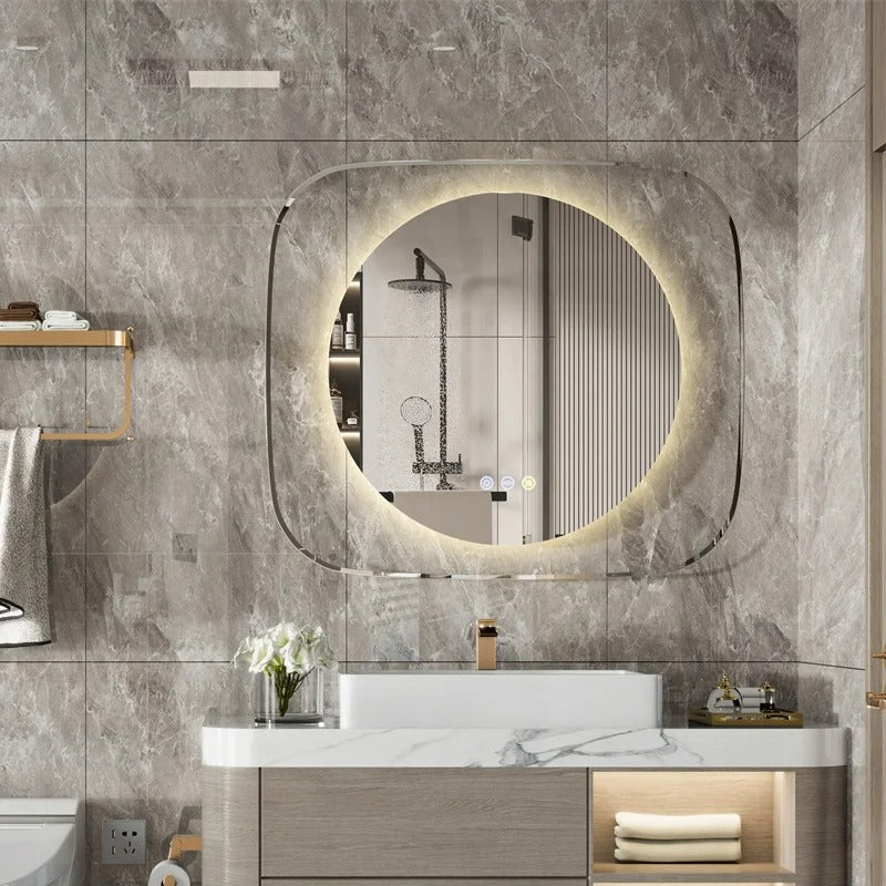 Modern LED Bathroom Mirror with 3-Color Dimmable Backlit and Anti-Fog Feature, 32x28"