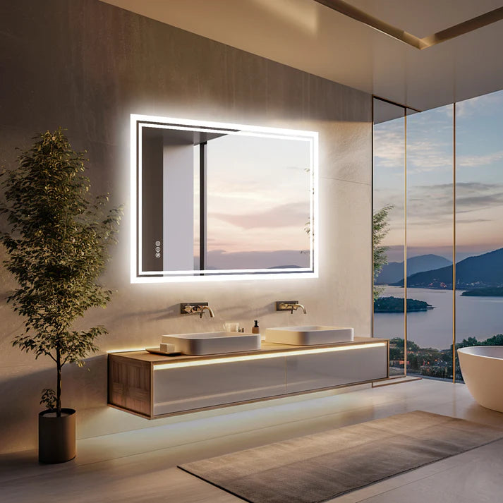 Rectangle Backlit Light LED Smart Bathroom Illumination Mirror, Wall Mounted, Anti-Fog