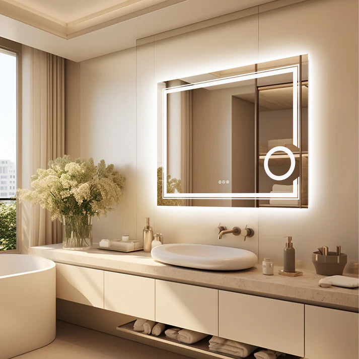 Rectangle Double Lights Bathroom Mirror with 3 X Magnifier – Illuminated Bathroom Mirror