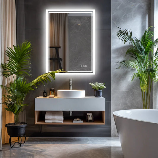 Rectangle Backlit Light LED Smart Bathroom Illumination Mirror, Wall Mounted, Anti-Fog