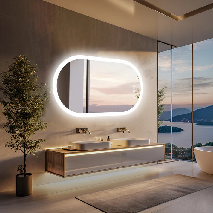 Illuminated Oval Backlit LED Bathroom Mirror, Anti-Fog