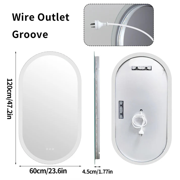 Illuminated Oval Backlit LED Bathroom Mirror, Anti-Fog