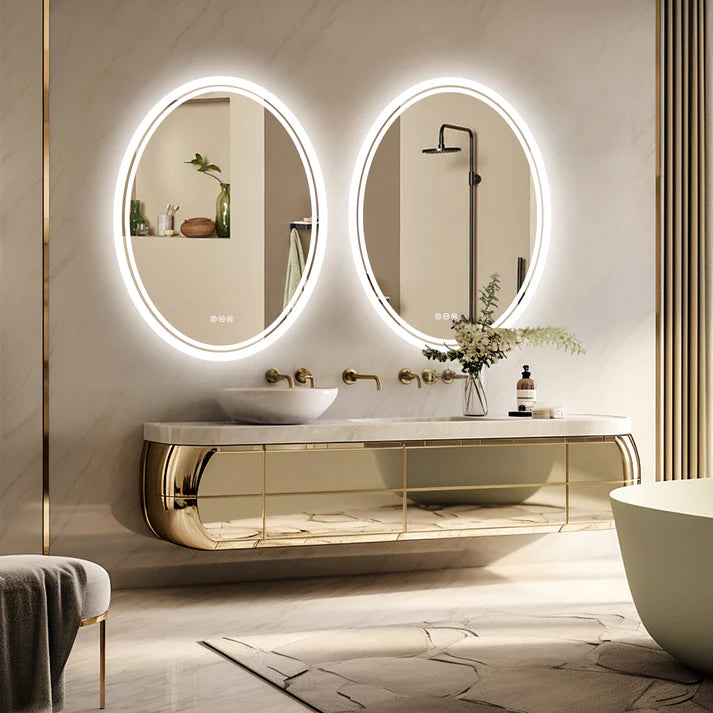 Oval Dimmable Backlit LED Smart Bathroom Mirror,Wall Mounted,Anti-Fog