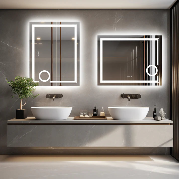 Rectangle Double Lights Bathroom Mirror with 3 X Magnifier – Illuminated Bathroom Mirror