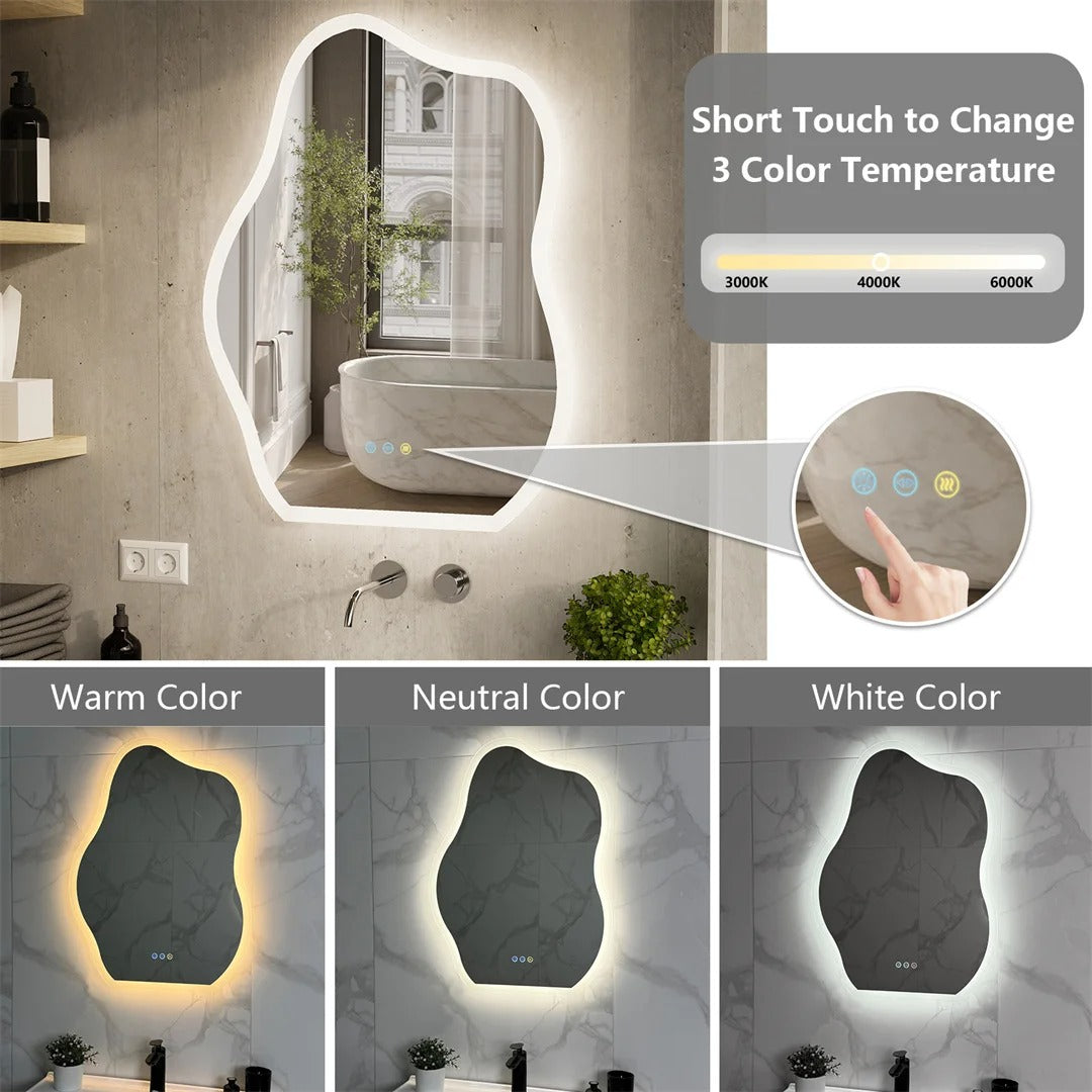 Cloud-Shaped Crystal LED Bathroom Mirror with 3-Color Backlight – 60*80cm Backlit Fogless Vanity Mirror