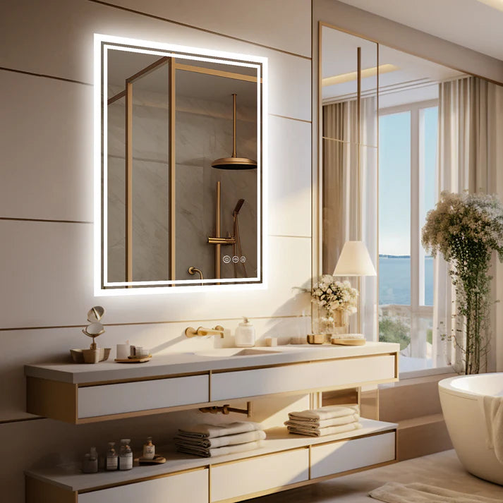Rectangle Backlit Light LED Smart Bathroom Illumination Mirror, Wall Mounted, Anti-Fog