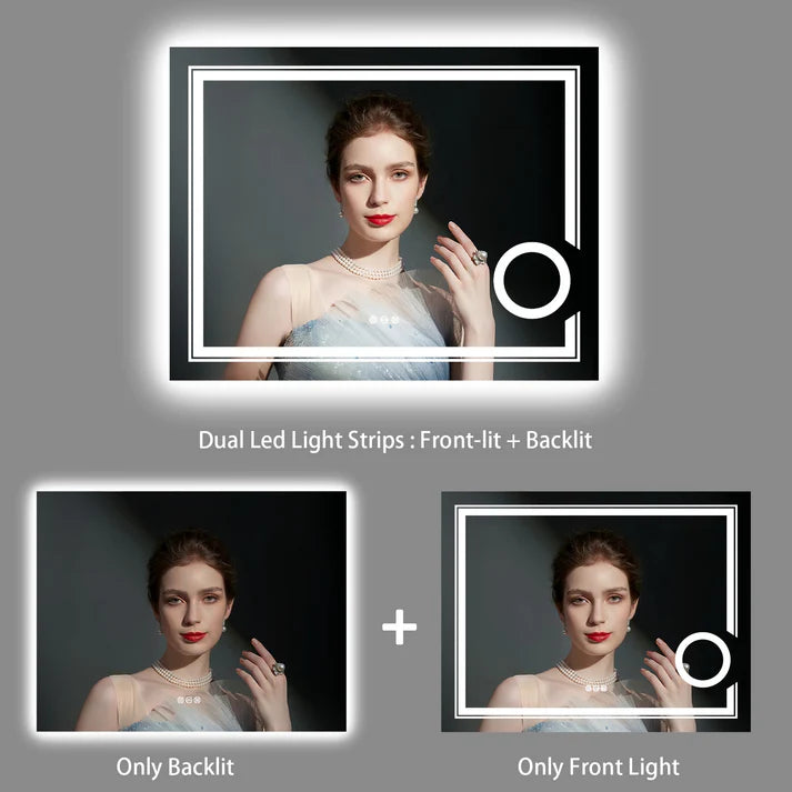 Rectangle Double Lights Bathroom Mirror with 3 X Magnifier – Illuminated Bathroom Mirror
