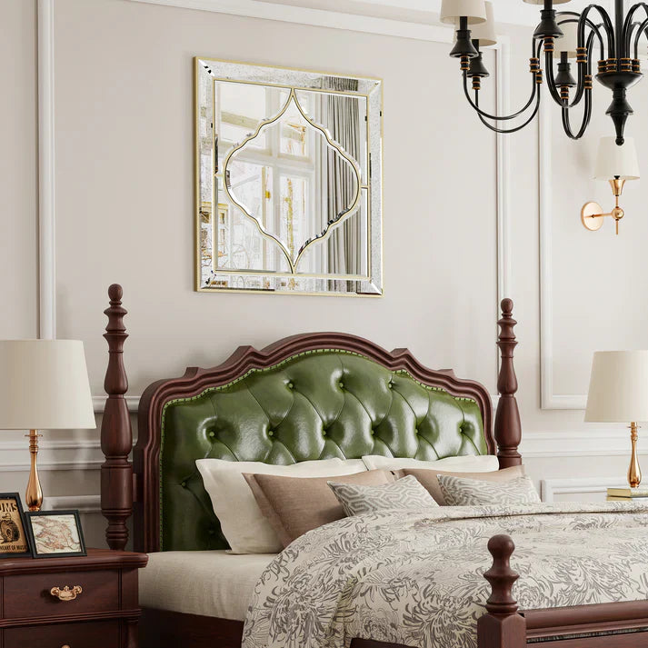 Large Square Wall Mirror – Gold Edge Islamic Style Decorative Mirror for Bedroom, Hallway & Living Room