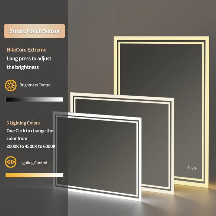 Rectangle Backlit Light LED Smart Bathroom Illumination Mirror, Wall Mounted, Anti-Fog