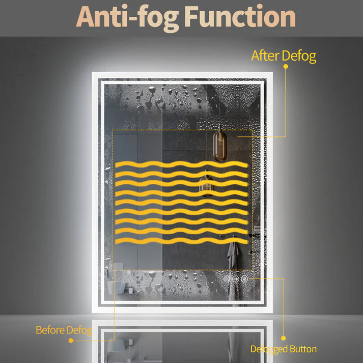Rectangle Backlit Light LED Smart Bathroom Illumination Mirror, Wall Mounted, Anti-Fog