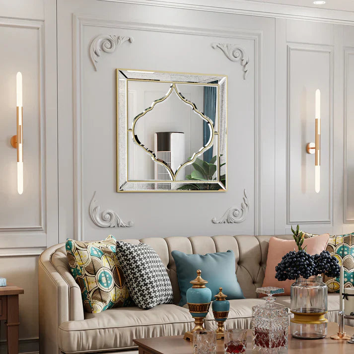Large Square Wall Mirror – Gold Edge Islamic Style Decorative Mirror for Bedroom, Hallway & Living Room