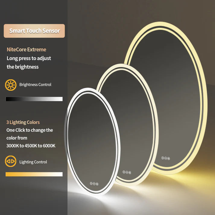 Oval Dimmable Backlit LED Smart Bathroom Mirror,Wall Mounted,Anti-Fog