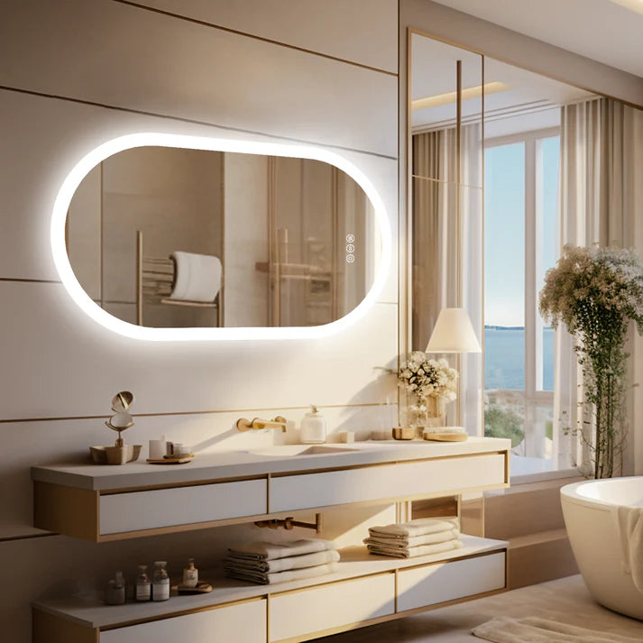 Illuminated Oval Backlit LED Bathroom Mirror, Anti-Fog