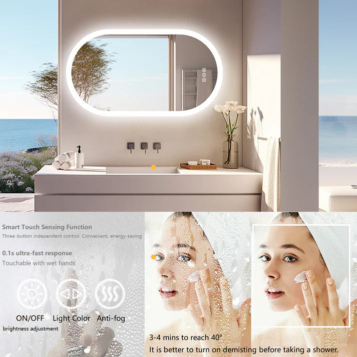 Illuminated Oval Backlit LED Bathroom Mirror, Anti-Fog