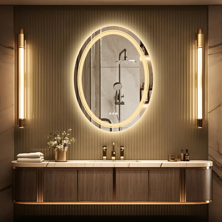 Oval Luxe Dual-Glow LED Bathroom Mirror - Anti-Fog, Dimmable, Double light, Memory & 3 colors.