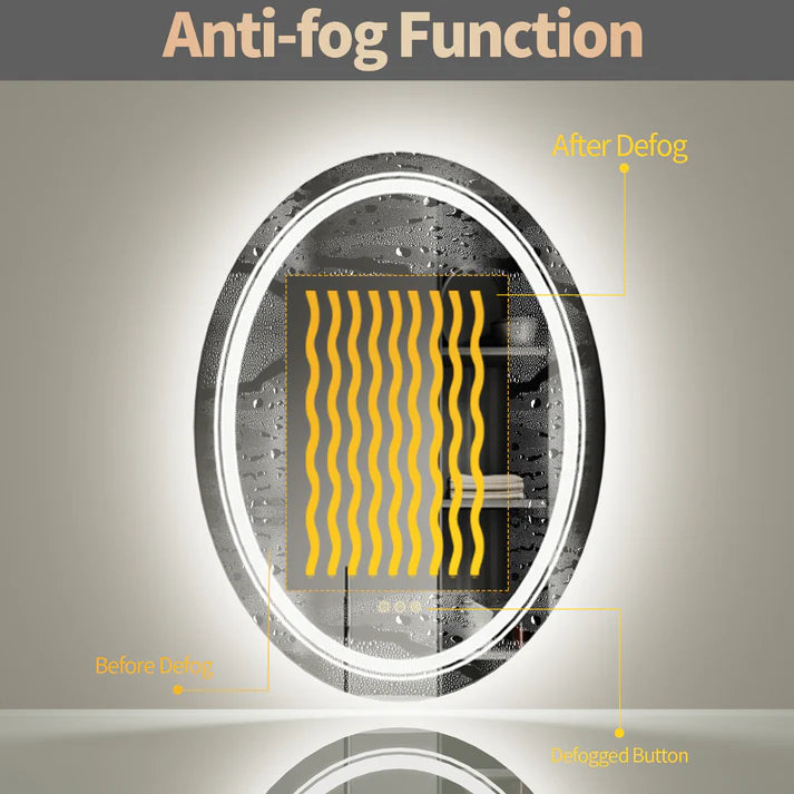Oval Luxe Dual-Glow LED Bathroom Mirror - Anti-Fog, Dimmable, Double light, Memory & 3 colors.