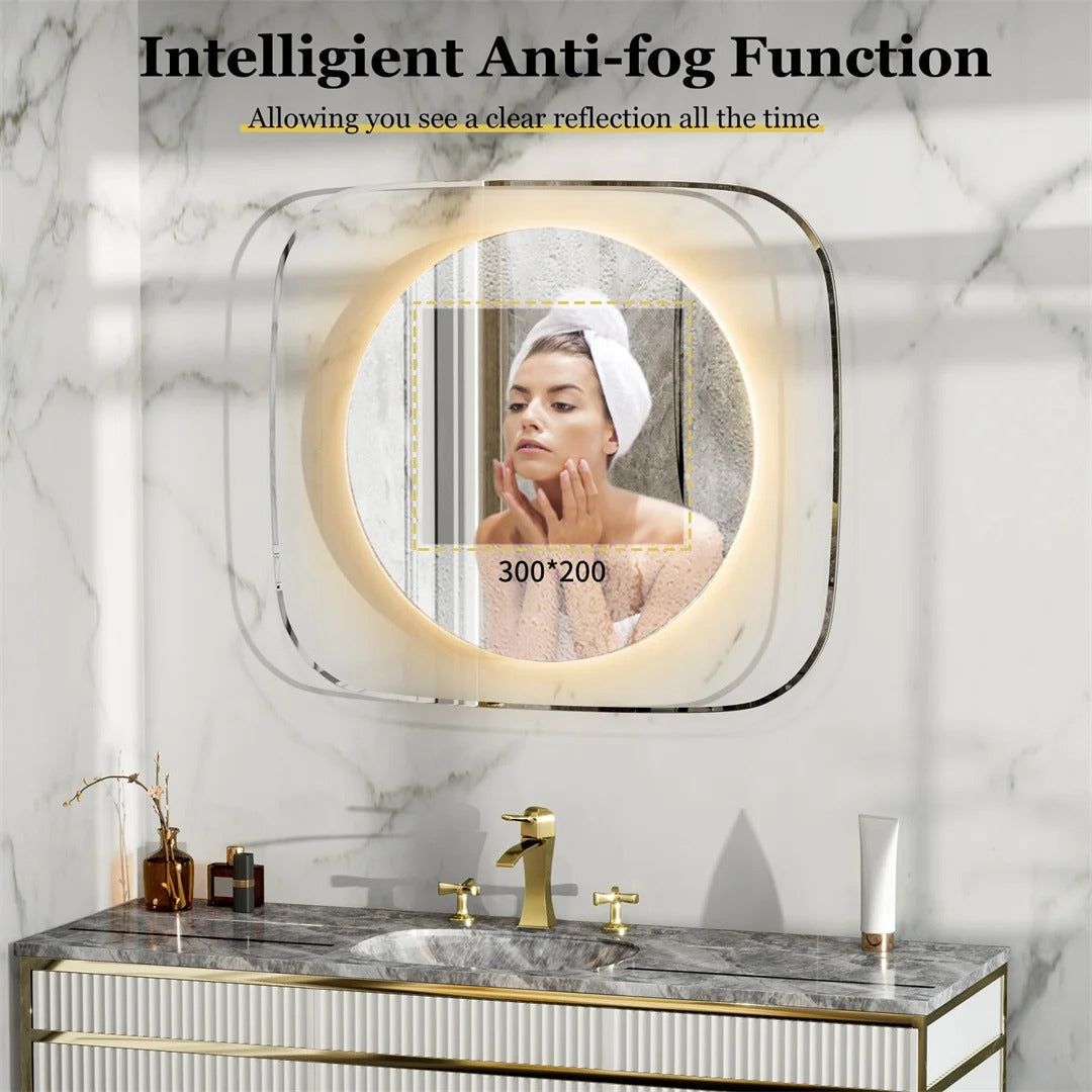 Modern LED Bathroom Mirror with 3-Color Dimmable Backlit and Anti-Fog Feature, 32x28"
