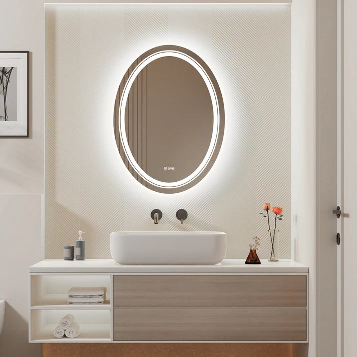 Oval Luxe Dual-Glow LED Bathroom Mirror - Anti-Fog, Dimmable, Double light, Memory & 3 colors.