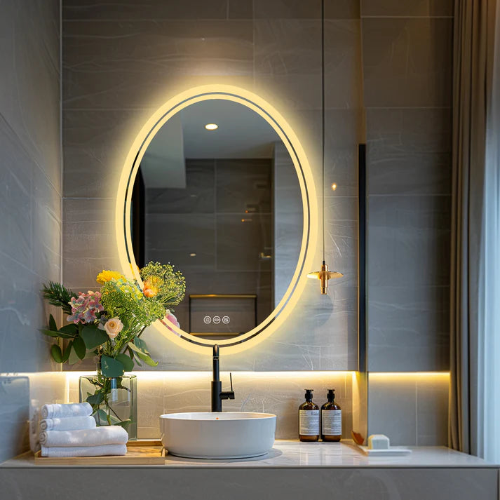 Oval Dimmable Backlit LED Smart Bathroom Mirror,Wall Mounted,Anti-Fog