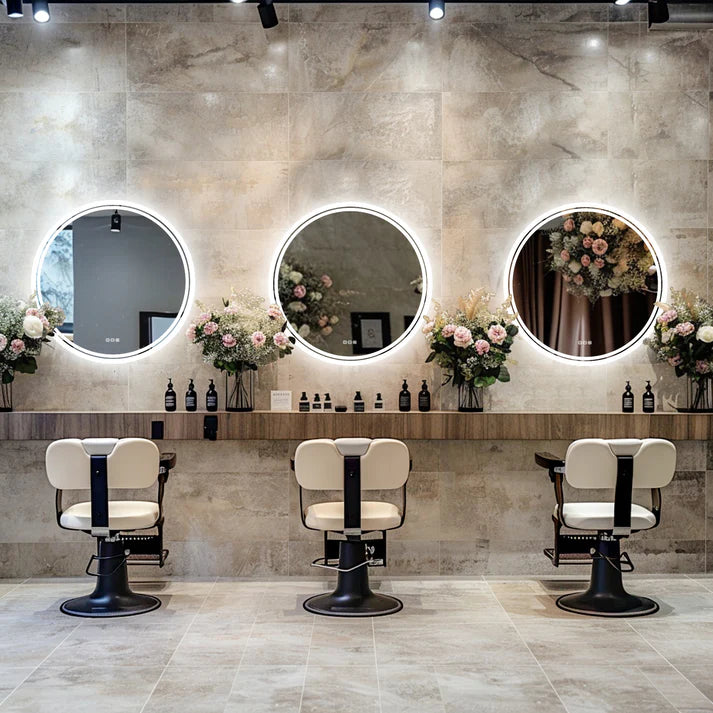 Round Backlit LED Bathroom Mirror with 3 Color Light Settings, Dimmable, anti-fog & memory function