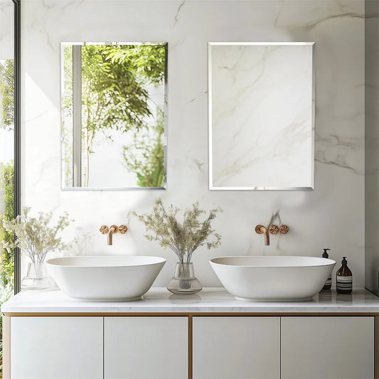 Frameless Rectangle Bathroom Mirror – Beveled Silver Edge Vanity Mirror for Bathroom, Bedroom, Living Room & Dining Room