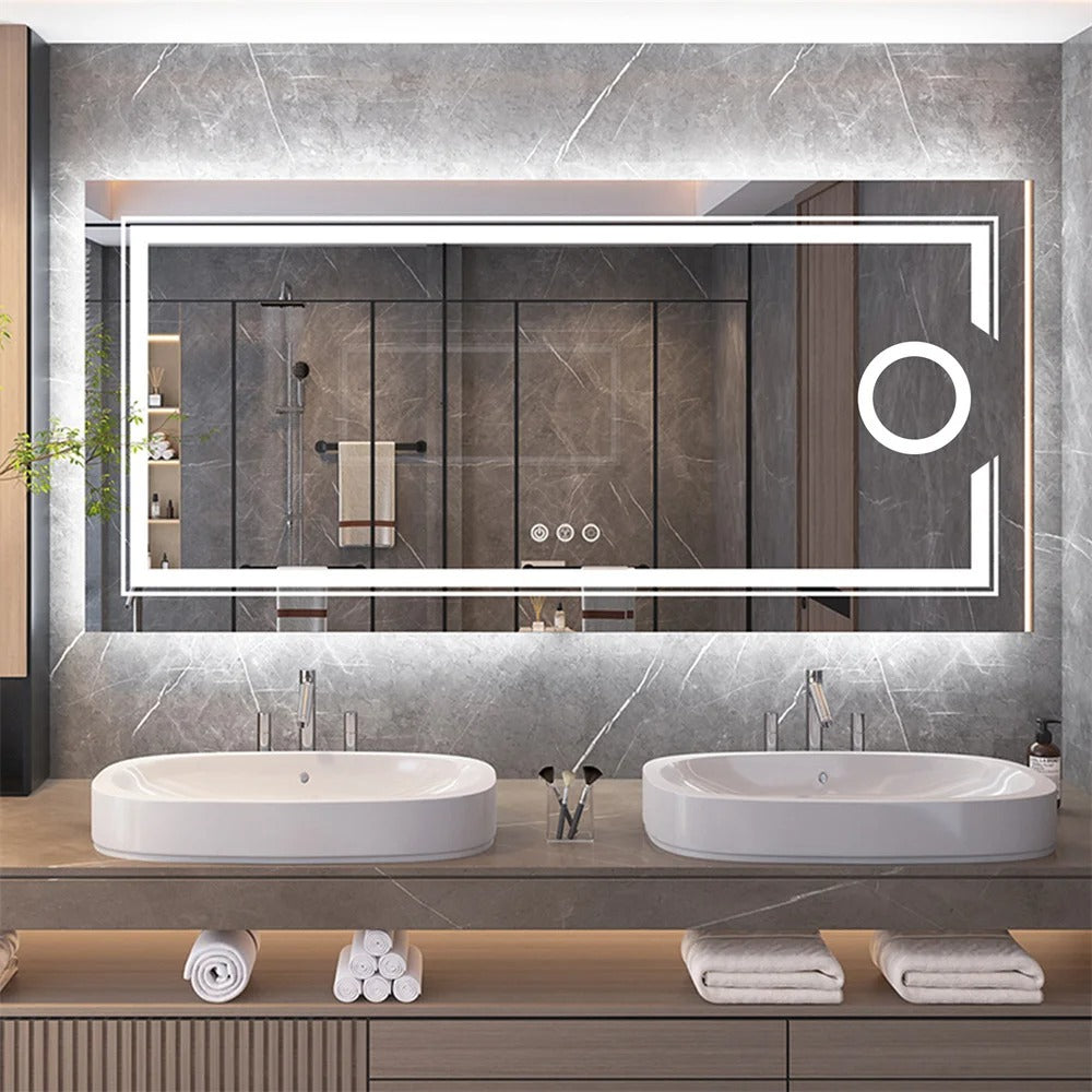 Rectangle Double Lights Bathroom Mirror with 3 X Magnifier – Illuminated Bathroom Mirror