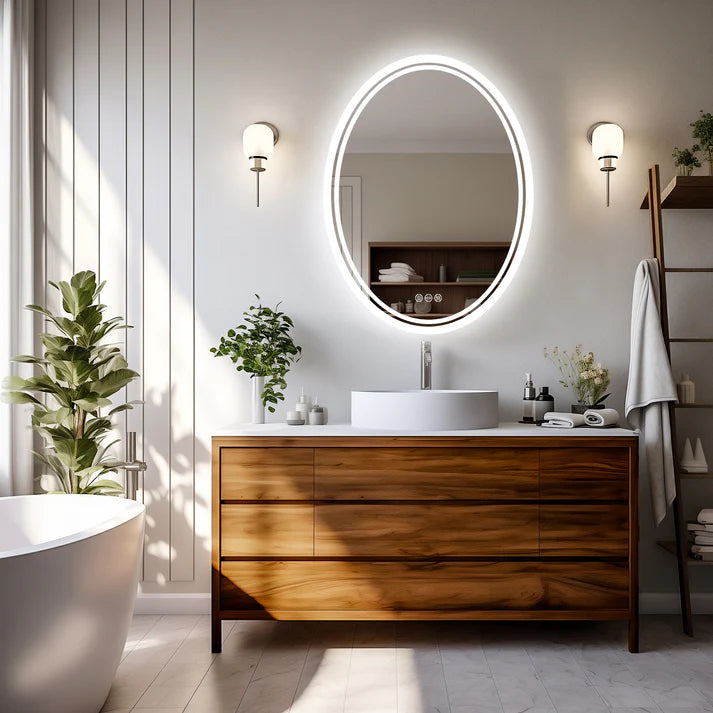 Oval Dimmable Backlit LED Smart Bathroom Mirror,Wall Mounted,Anti-Fog