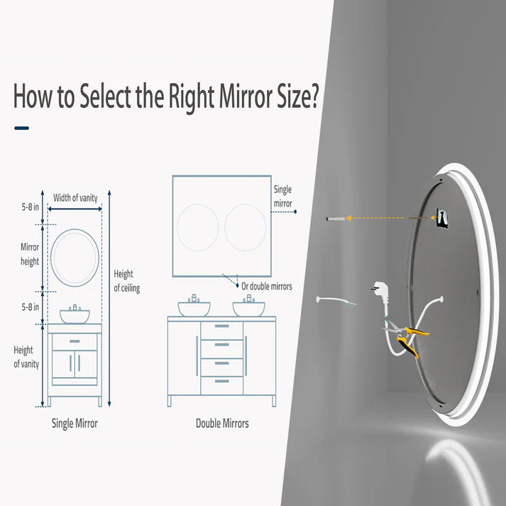Round Backlit LED Bathroom Mirror with 3 Color Light Settings, Dimmable, anti-fog & memory function