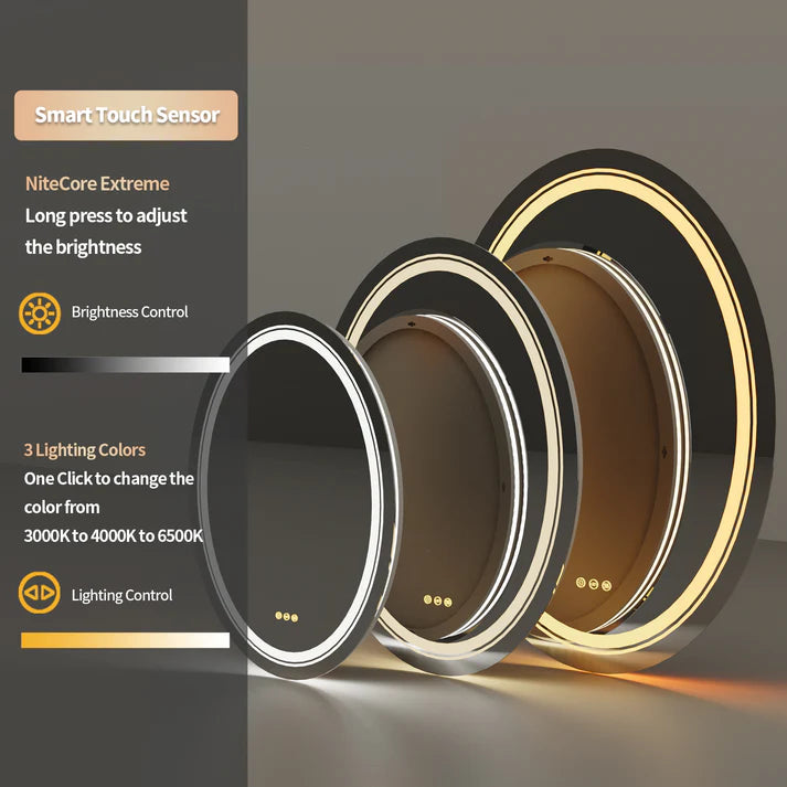Oval Luxe Dual-Glow LED Bathroom Mirror - Anti-Fog, Dimmable, Double light, Memory & 3 colors.