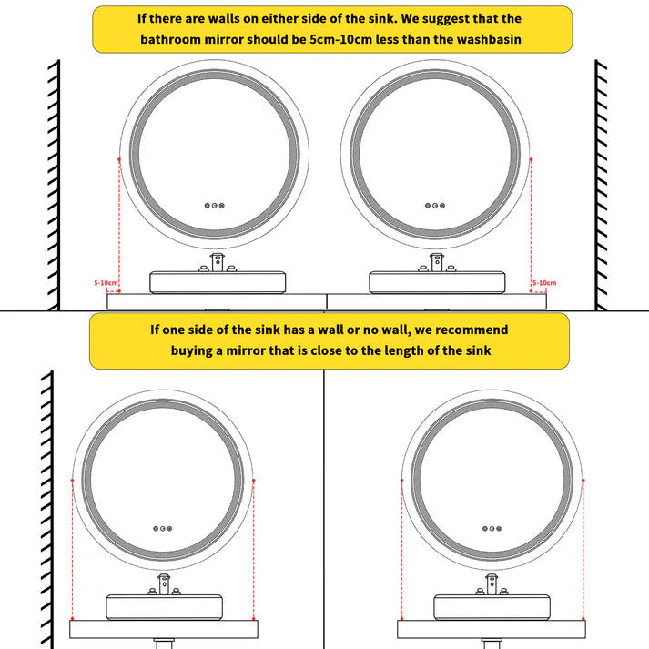 Round Double Light LED Bathroom Mirror, Dimmable, Anti-Fog Circle Wall Mounted Bathroom Mirror