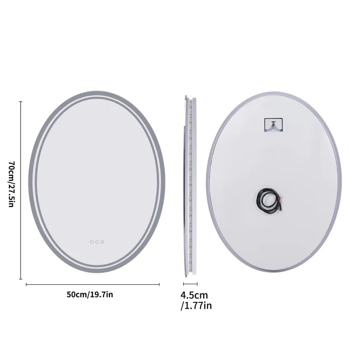 Oval Dimmable Backlit LED Smart Bathroom Mirror,Wall Mounted,Anti-Fog