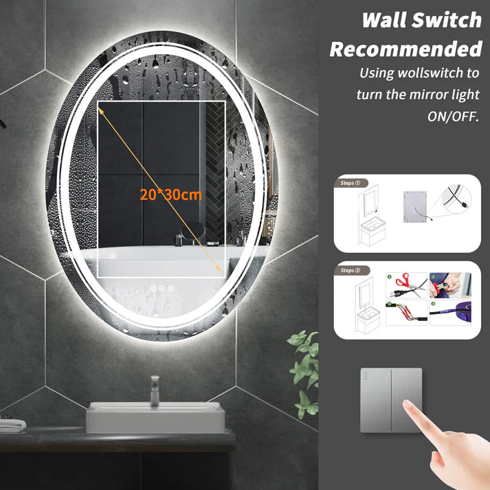 Oval Luxe Dual-Glow LED Bathroom Mirror - Anti-Fog, Dimmable, Double light, Memory & 3 colors.