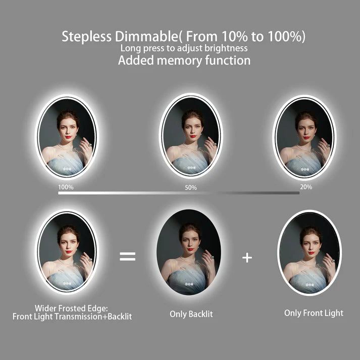 Oval Dimmable Backlit LED Smart Bathroom Mirror,Wall Mounted,Anti-Fog