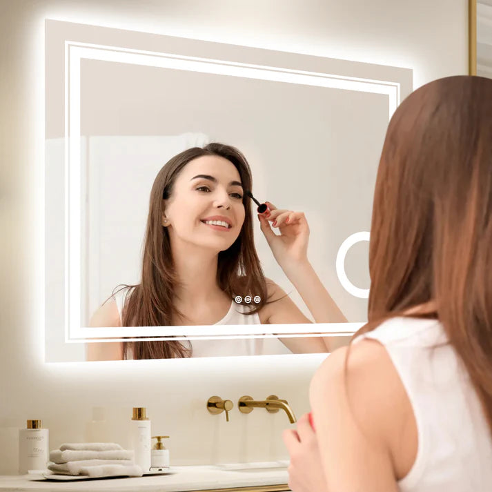 Rectangle Double Lights Bathroom Mirror with 3 X Magnifier – Illuminated Bathroom Mirror