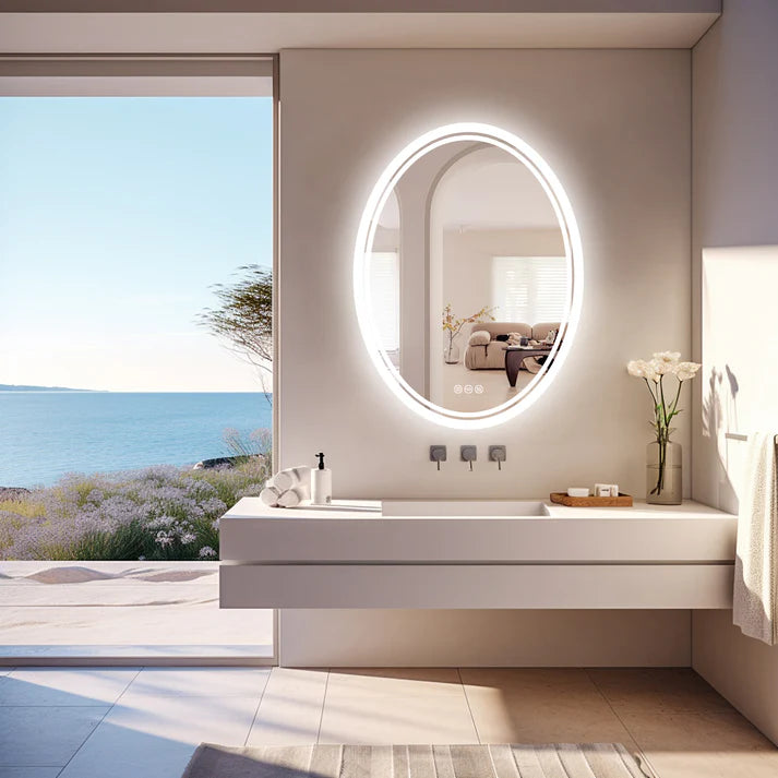 Oval Dimmable Backlit LED Smart Bathroom Mirror,Wall Mounted,Anti-Fog