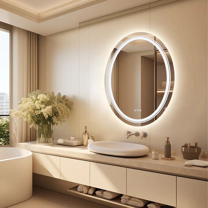 Oval Luxe Dual-Glow LED Bathroom Mirror - Anti-Fog, Dimmable, Double light, Memory & 3 colors.