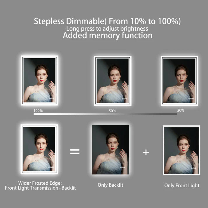 Rectangle Backlit Light LED Smart Bathroom Illumination Mirror, Wall Mounted, Anti-Fog