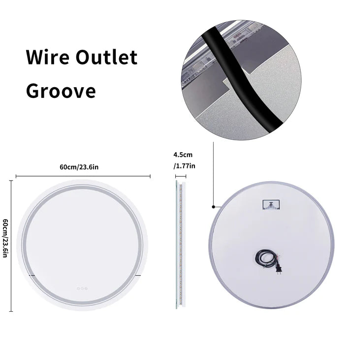 Round Double Light LED Bathroom Mirror, Dimmable, Anti-Fog Circle Wall Mounted Bathroom Mirror