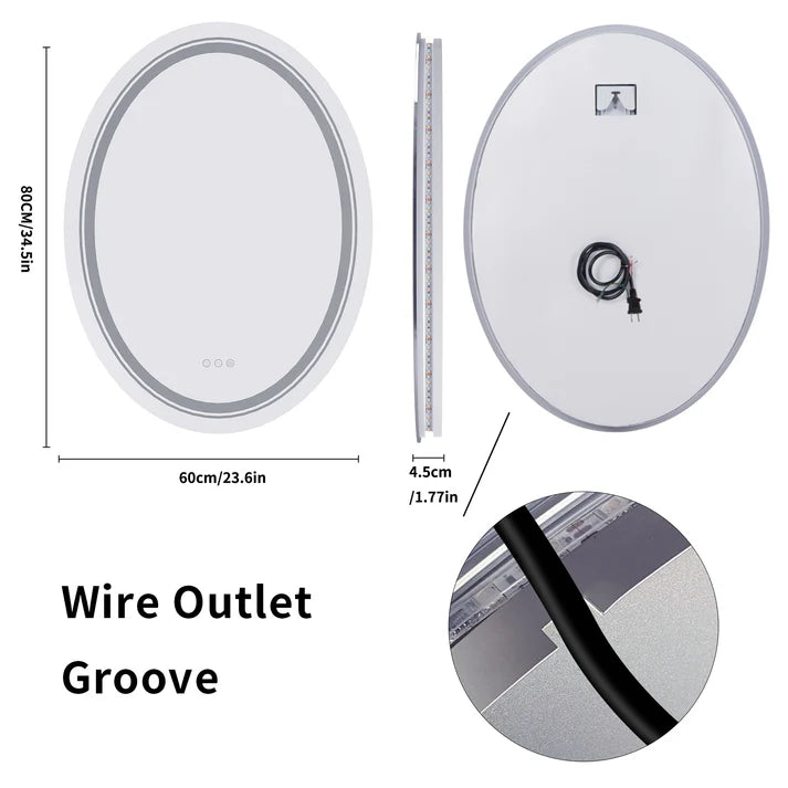 Oval Luxe Dual-Glow LED Bathroom Mirror - Anti-Fog, Dimmable, Double light, Memory & 3 colors.