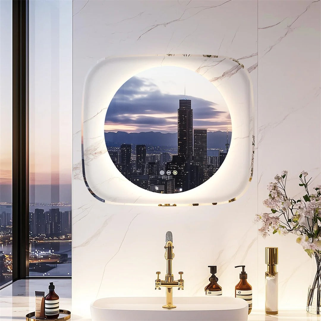 Modern LED Bathroom Mirror with 3-Color Dimmable Backlit and Anti-Fog Feature, 32x28"