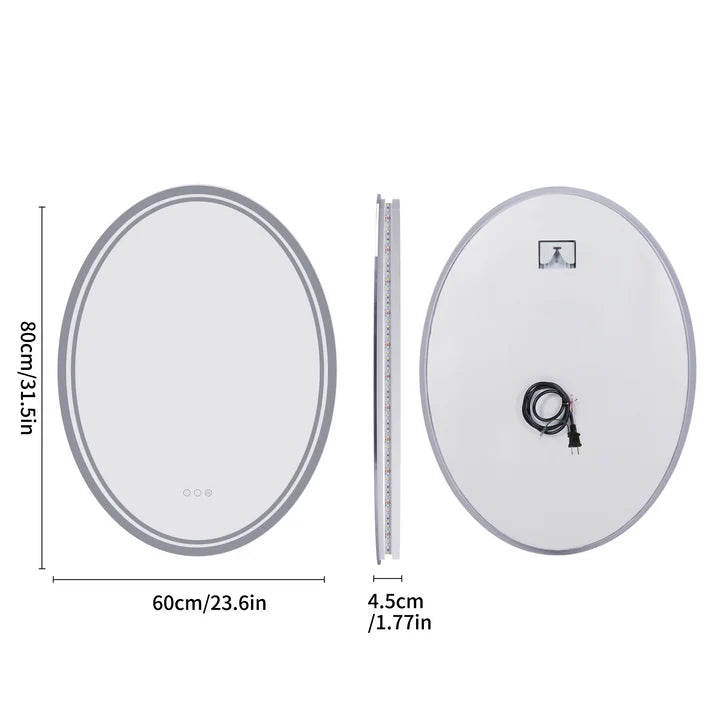 Oval Dimmable Backlit LED Smart Bathroom Mirror,Wall Mounted,Anti-Fog