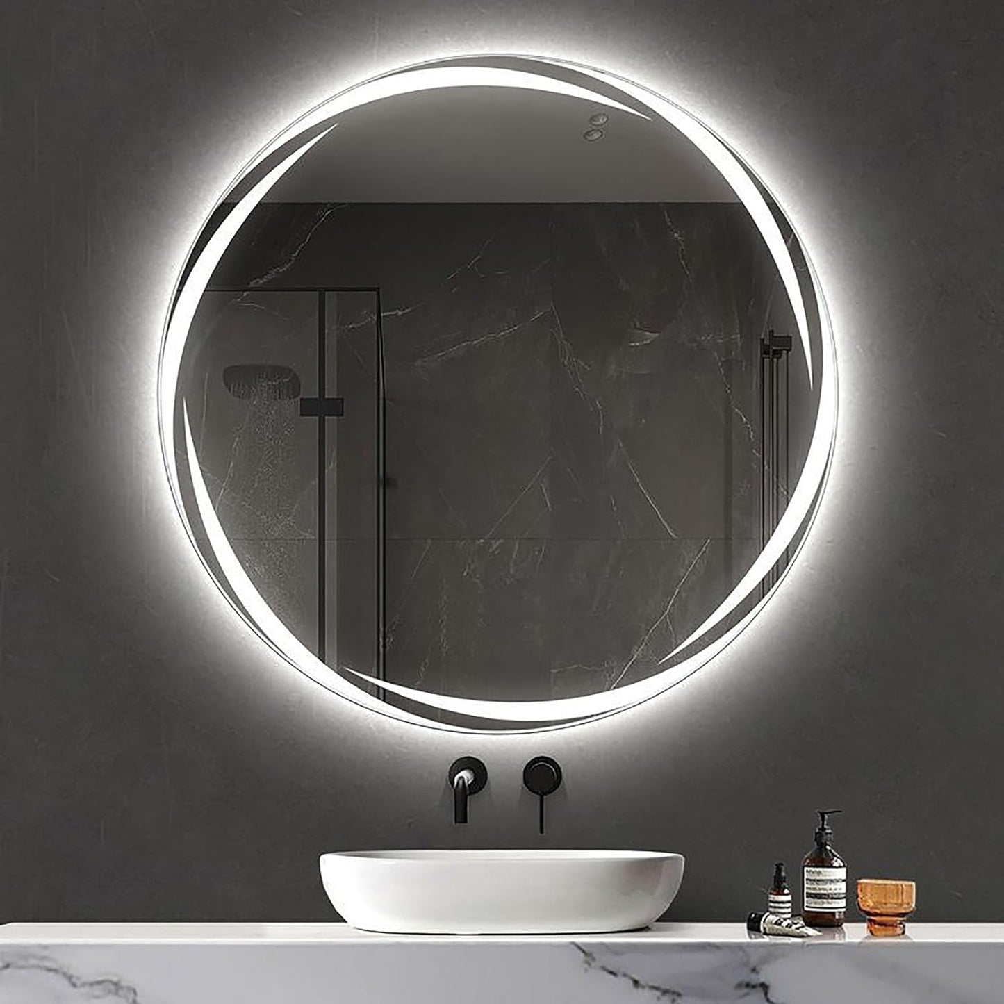 HaloGlow Round Backlit LED Bathroom Mirror, Anti-Fog, Memory Smart LED Mirror
