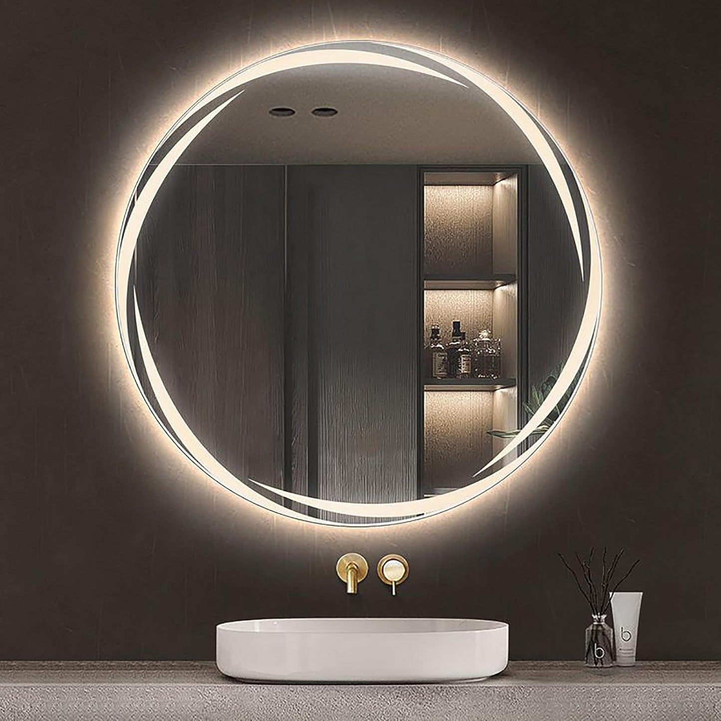 HaloGlow Round Backlit LED Bathroom Mirror, Anti-Fog, Memory Smart LED Mirror