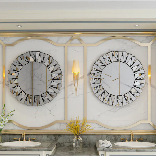 Round Wall Mounted Sunburst Silver Glass Bathroom Vanity Mirror