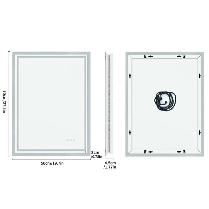 Rectangle Backlit Light LED Smart Bathroom Illumination Mirror, Wall Mounted, Anti-Fog