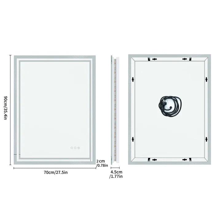 Rectangle Backlit Light LED Smart Bathroom Illumination Mirror, Wall Mounted, Anti-Fog