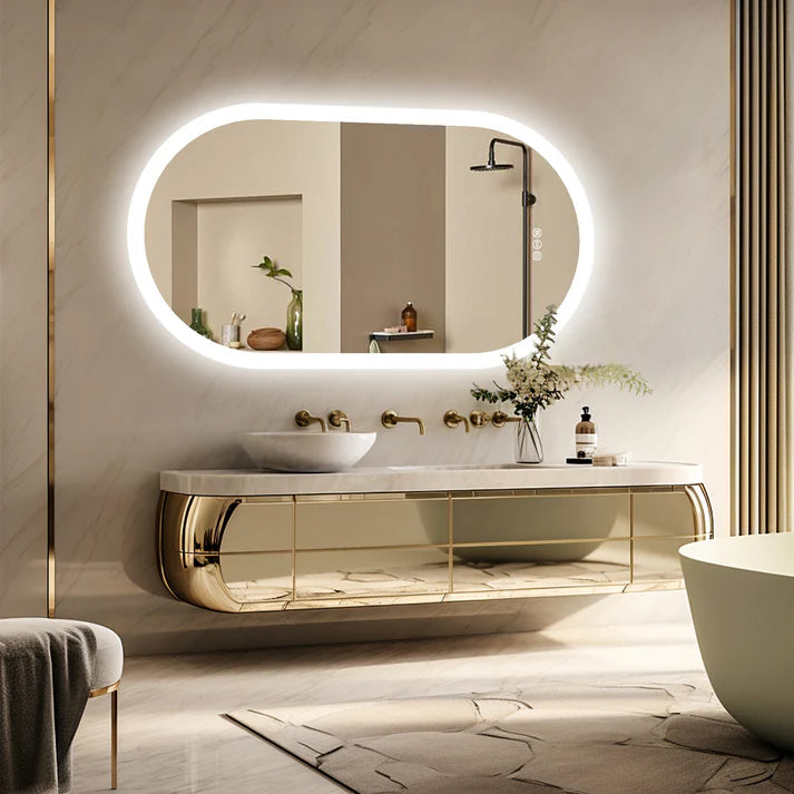 Illuminated Oval Backlit LED Bathroom Mirror, Anti-Fog
