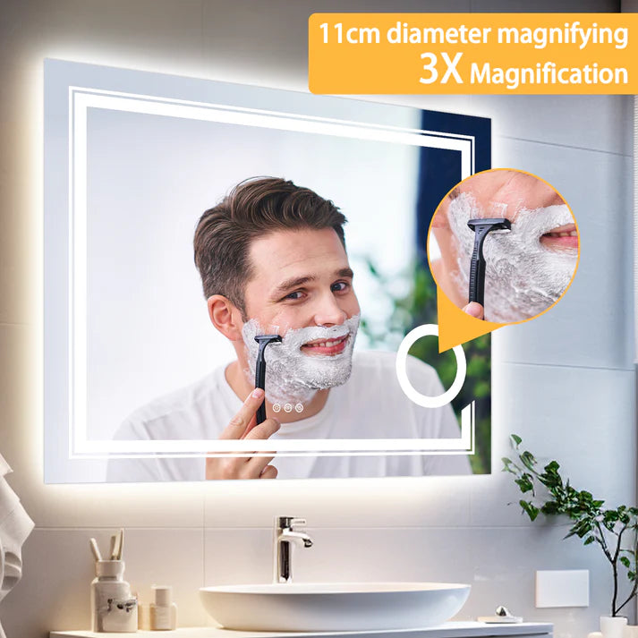 Rectangle Double Lights Bathroom Mirror with 3 X Magnifier – Illuminated Bathroom Mirror