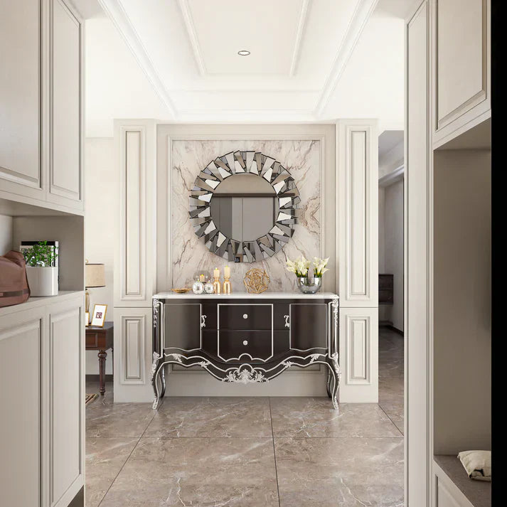 Round Wall Mounted Sunburst Silver Glass Bathroom Vanity Mirror
