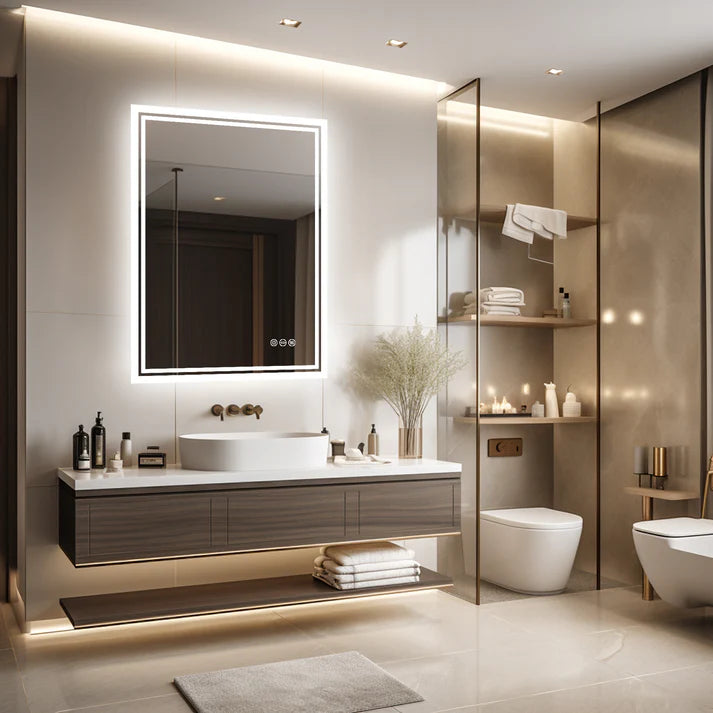 Rectangle Backlit Light LED Smart Bathroom Illumination Mirror, Wall Mounted, Anti-Fog